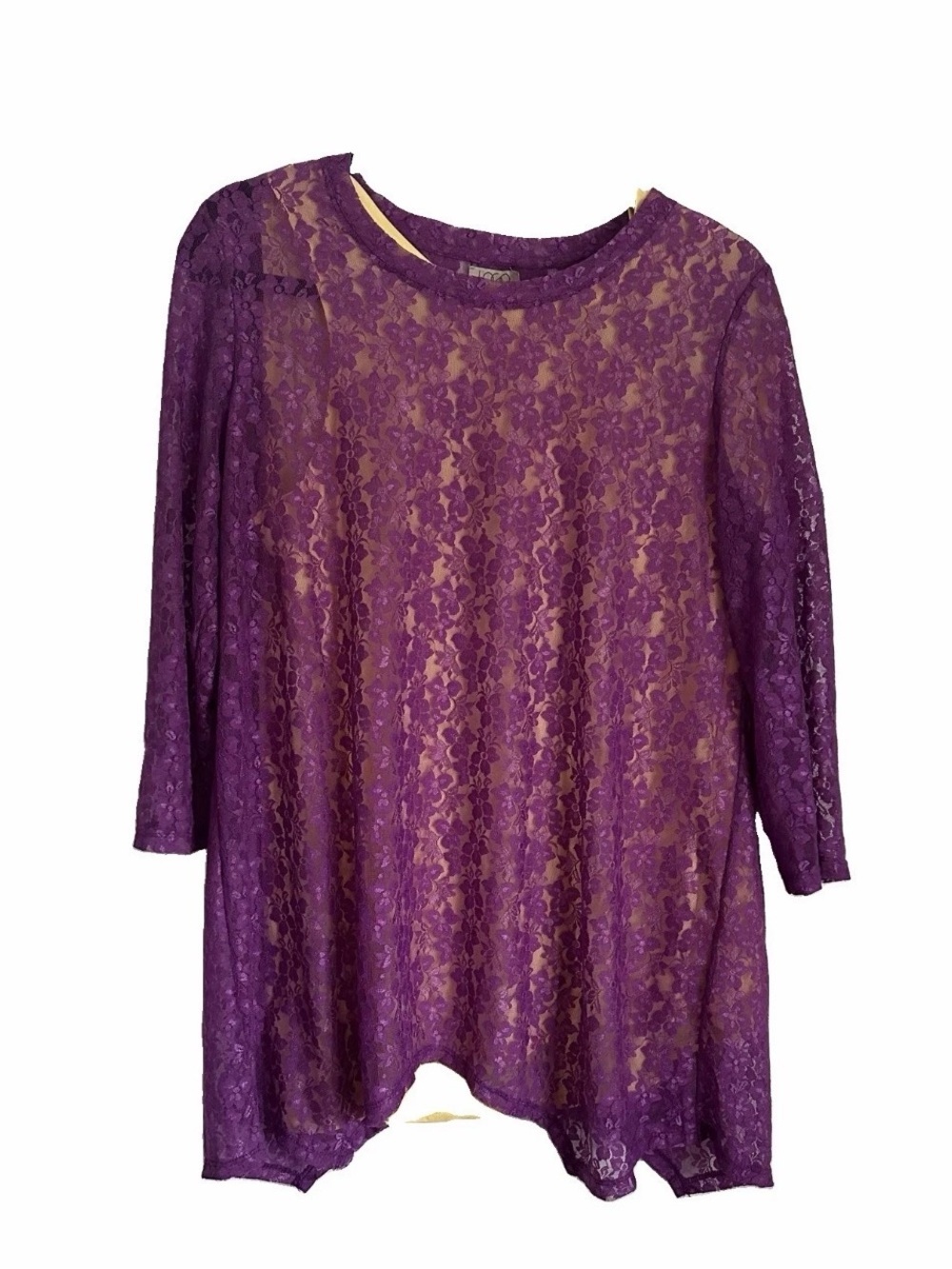 LOGO Lori Goldstein Womens Large Lace Sheer Overlay Tank Layered Tunic Top Boho